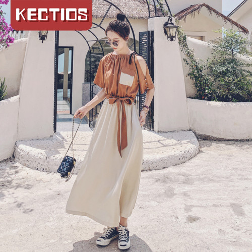 【Kectios™】夏季新款連衣裙2021年韓版收腰顯瘦禦姐輕熟風超仙法式拼接長裙女