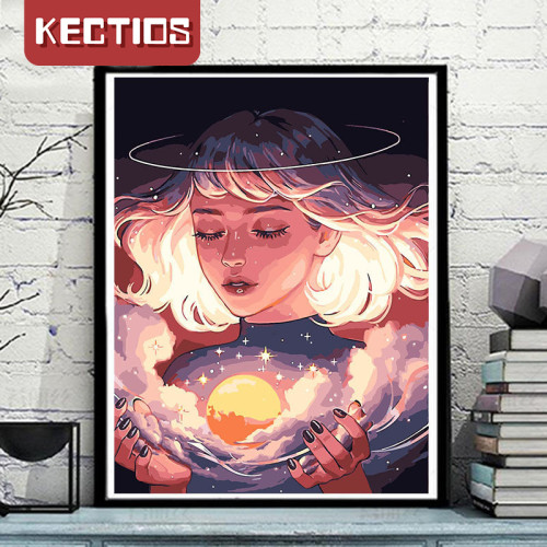 【Kectios™】DIY數字油畫手繪星雲少女填色裝飾油彩畫【下單有框請選擇宅配，否則無法寄出】