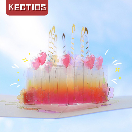 【Kectios™】櫻桃生日蛋糕賀卡3D立體折疊蛋糕造型生日祝福小卡片信封創意禮物