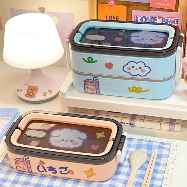【Kectios™】日式透明簡約午餐盒上班族手提飯盒可微波學生午飯打包盒帶餐具女