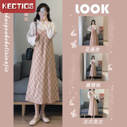 【Kectios™】2021秋季新款溫柔風氣質仙女防曬長袖襯衫顯瘦吊帶連衣裙倆件套裝