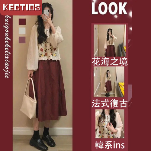 【Kectios™】春秋季新款法式復古溫柔雪紡襯衫女氣質半身裙子兩件套裝潮流