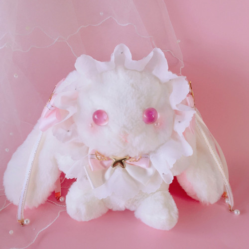 【Kectios™】日系Lolita可愛洛麗塔兔子包蕾絲公仔斜挎毛絨包