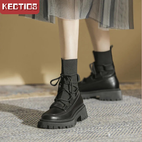 【Kectios™】真軟皮馬丁靴夏季薄款女2021年新款靴子厚底女靴春秋單靴黑色短靴