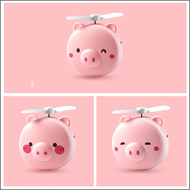 【Kectios™】小豬美妝鏡風扇 迷你手持便攜口袋戶外USB創意 平款扇葉
