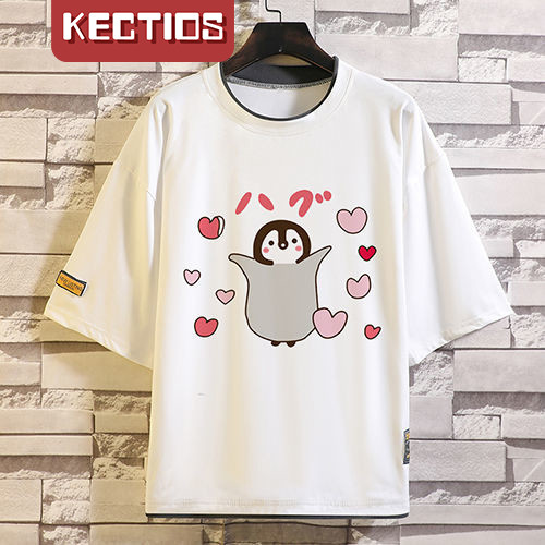 【Kectios™】灰企鵝ぺんちゃん可愛表情包衣服夏季五分短袖男女寬鬆二次元潮流T卹