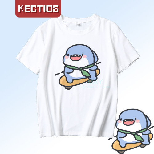 【Kectios™ 】2021夏季新款表情包短袖呆萌可愛肥肥鯊男女生青少年T卹圓領上衣