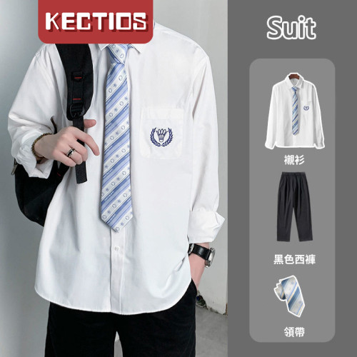 【Kectios™ 】秋季外套白襯衫男長袖情侶裝dk制服男正版學生韓版潮流一套衣服男