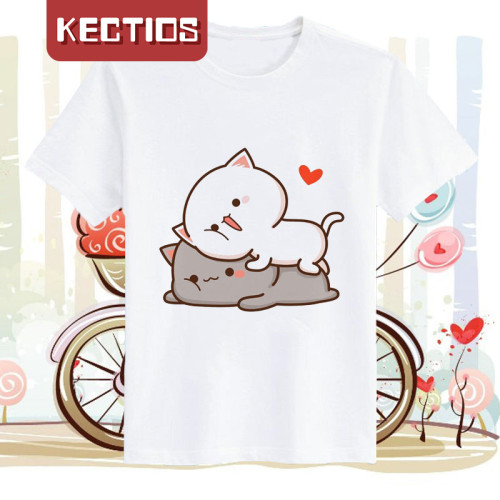 【Kectios™ 】2021夏季新款卡通動漫蜜桃貓短袖周邊T卹男女學生情侶裝寬鬆上衣