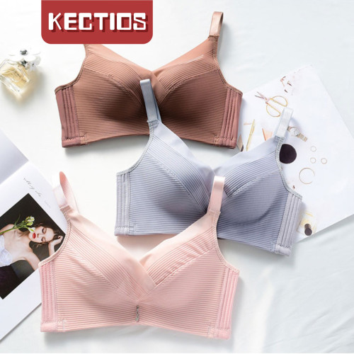 【Kectios™ 】網紗透氣條紋蕾絲四排搭扣棉貼膚聚攏調整型側收副乳內衣文胸