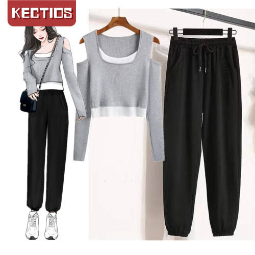 【Kectios™ 】2021初秋季設計感小眾假兩件短款上衣+高腰九分束腳