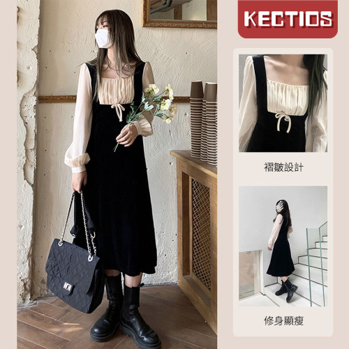 【Kectios™ 】法式連衣裙子顯瘦遮肉微胖2021秋冬新款氣質長裙修身溫柔小黑裙潮