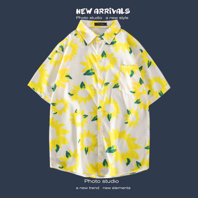 【Kectios™】夏季襯衣薄款復古碎花夏威夷短袖花襯衫男寬鬆港風旅遊情侶半袖衫