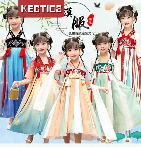 【Kectios™】漢服女童夏雪紡連衣裙兒童中國風小女孩唐裝古風超仙夏裝襦裙仙女