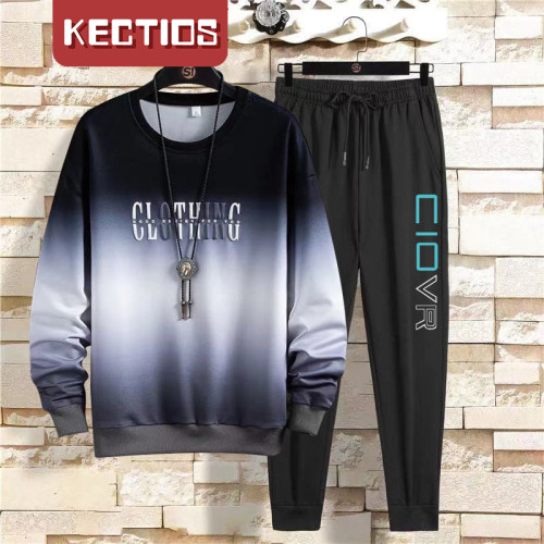 【Kectios™】日系漸變色衛衣男士2021秋季寬鬆圓領上衣大碼潮流學生運動套裝