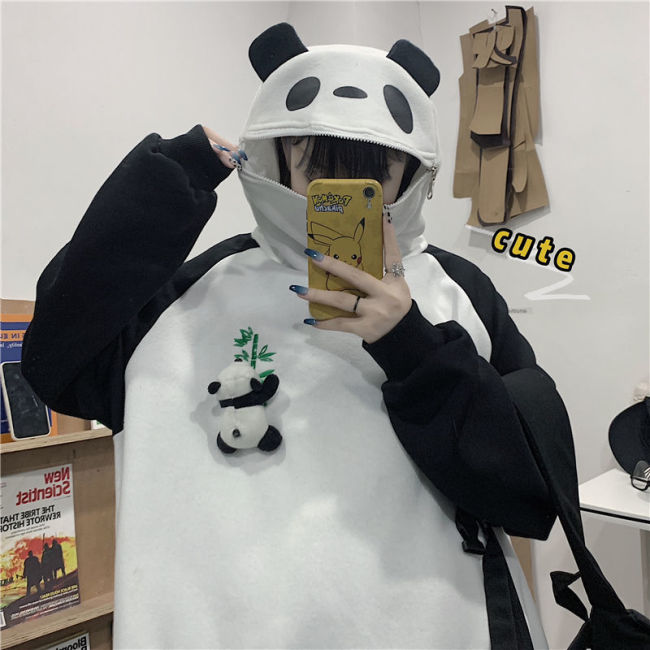 【Kectios™ 】2021新款自閉衛衣連帽學生原宿風冬季大碼上衣寬鬆熊貓頭外套男女