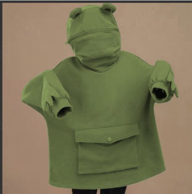 【Kectios™】新款加絨衛衣女中長款設計感超萌青蛙連帽慵懶風外套上衣