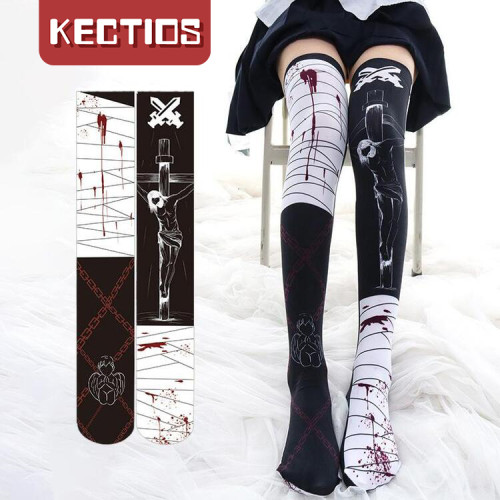 【Kectios™】印花襪塑形美腿襪夜店萬聖節血印成人襪彈力過膝襪