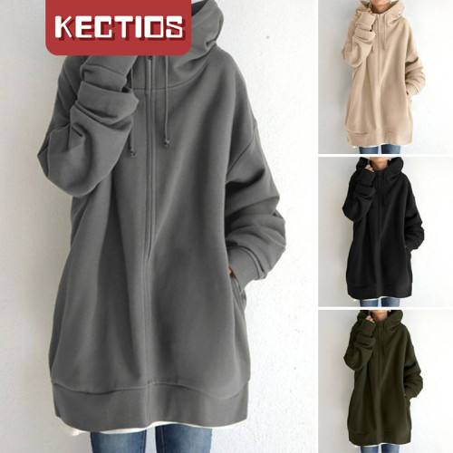 【Kectios™】秋冬新款個性街頭衛衣拉鍊連帽長款加絨衛衣