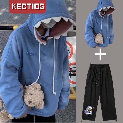 【Kectios™】慵懶風連帽衛衣套裝男潮學生潮流寬鬆上衣