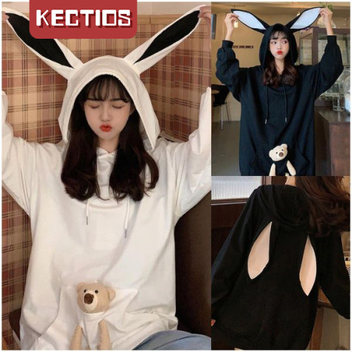【Kectios™】連帽衛衣女秋冬寬鬆顯瘦大碼慵懶風學生薄款外套