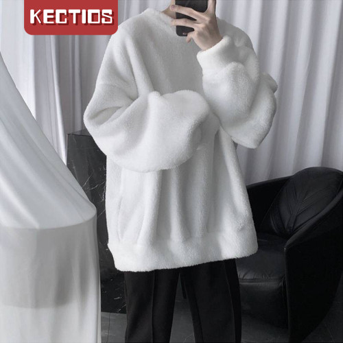 【Kectios™】秋冬季羊羔毛男女同款系列法蘭毛絨圓領衛衣 休閒寬鬆 面料柔軟 加絨保暖 舒適親膚