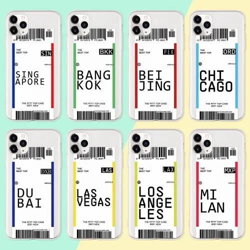 World Country Label Air Tickets Phone Cases on For IPhone 12 Pro Max Mini 11 X XR 4S 5 8 7 6 S Plus Soft TPU Boarding Pass Cover