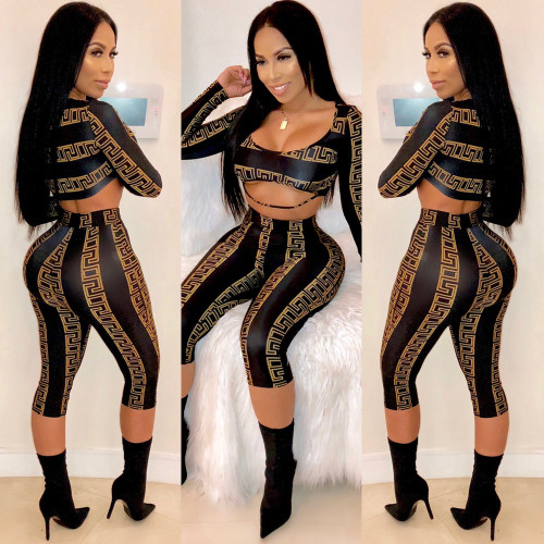 Chest wrapped round neck long sleeve two-piece nightclub suit KA7030