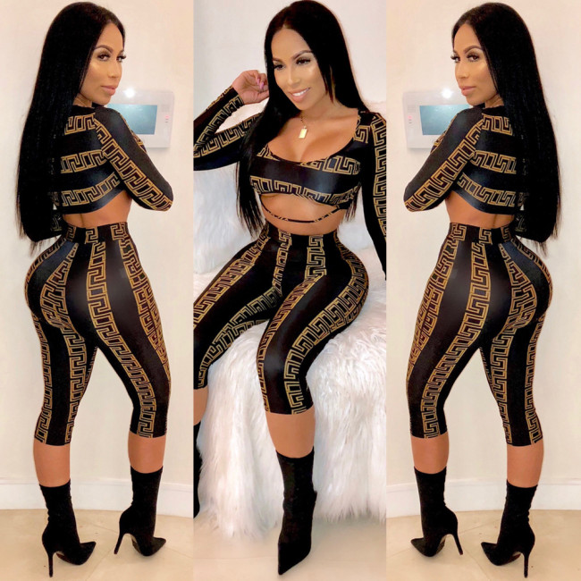 Chest wrapped round neck long sleeve two-piece nightclub suit KA7030