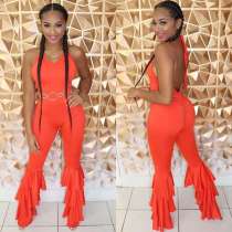 Hot Sale Bandage Solid Color Backlesss Ruffle Jumpsuit D8305