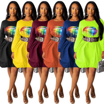 Trendy Long Sleeves Women Print Knee Length Dress CM603