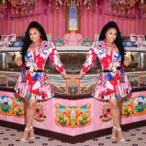 Cartoon Printing Sets Long Sleeve Shirt Pleated Skirt SDD9155
