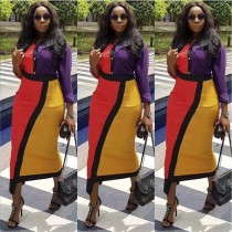 Colors Patchwork Woman Midi Bodycon Dress MDF-5029