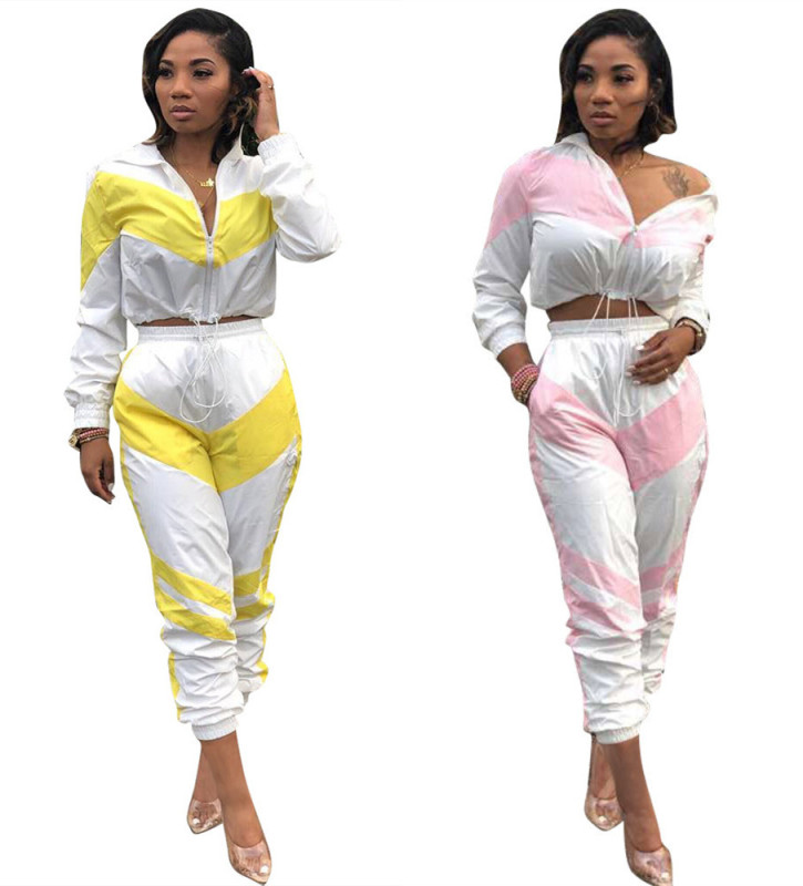Wholesale Women Elastic Waist Color Patchwork Sport Suits D8241