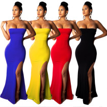 Elegant Party Bandage Split Bodycon Strapless Maxi Dress MY9309