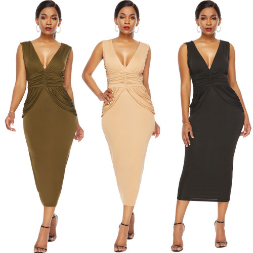Sexy Deep V-collar Pure-color Bare Back Night Club Women's Clothes YD5225