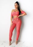 Fashionable sexy tube top exposed navel fold solid color two-piece suit A850201
