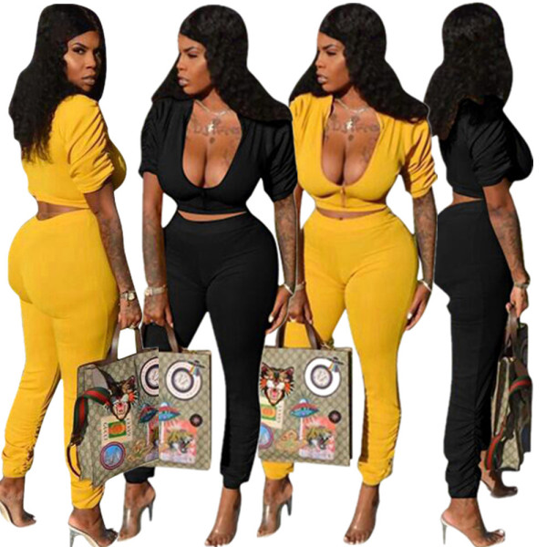 Hiking Pleated Solid Color Two-Piece Bodycon Suits DN8191