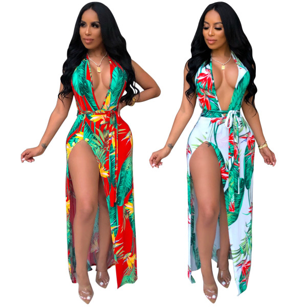 Sexy neck strap V-neck dress SMR9285