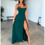 Sexy women's solid color split backless dress SH7155