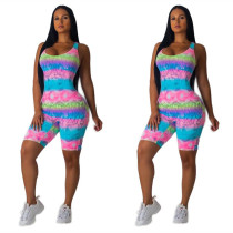 Wholesale Price Casual Sleeveless Tie Dye Short Jumpsuit S6167