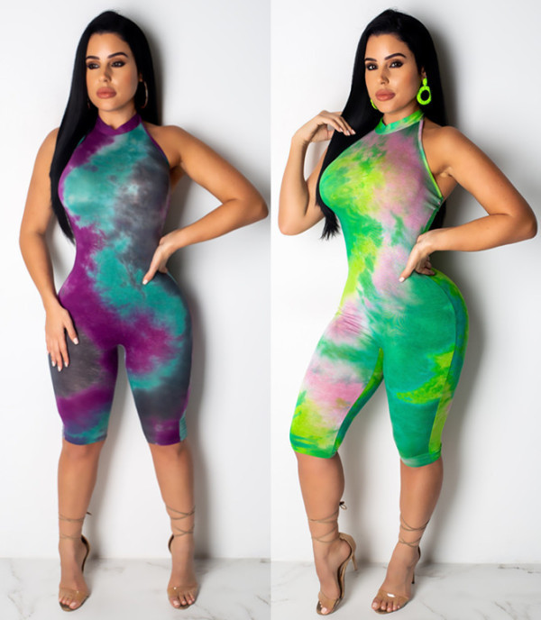 Cheap Bandage Printing Sleeveless Mid Jumpsuit LA3090