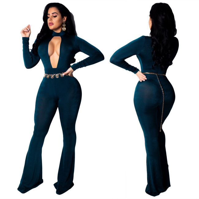 Winter Chest Opening Flare Jumpsuit For Women CY1099