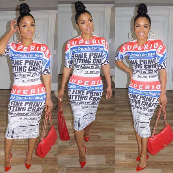 New Arrival Slim Letters Printing Midi Dress For Sale QZ2177