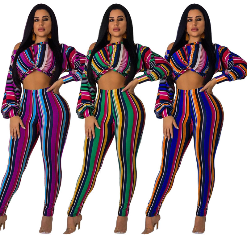 Stylish Autumn Multicolor Clothes Stripe Long Outfits X9190