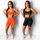 Cheap Running Bodycon Clothes Black/Orange Shorts Suits KF116