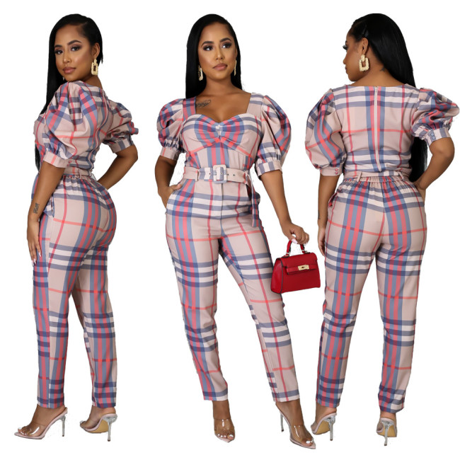 Sexy classic striped jumpsuit with belt LML085