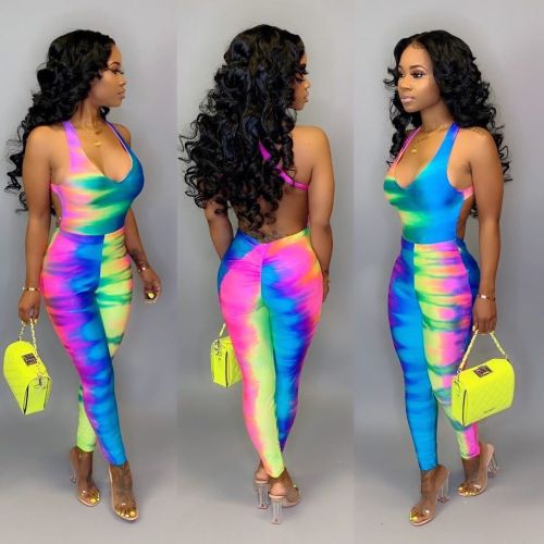 Tie-dyed printed sexy jumpsuit FZB3108
