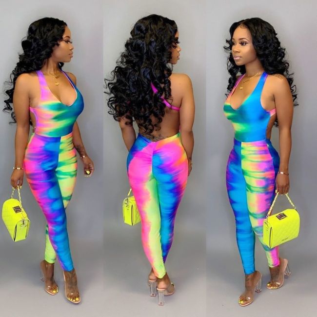 Tie-dyed printed sexy jumpsuit FZB3108