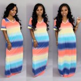 New Arrival Multicolor Short Sleeves Maxi Dress For Sale U7075